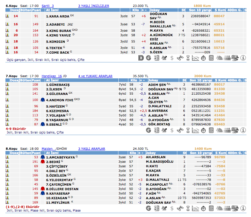 22 Ağustos 2016 Pazartesi Kocaeli at yarışı bülteni ve tahminleri
