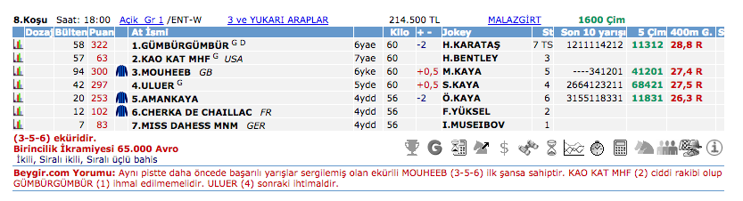 04 Eylül 2016 Pazar İstanbul at yarışı bülteni ve tahminleri