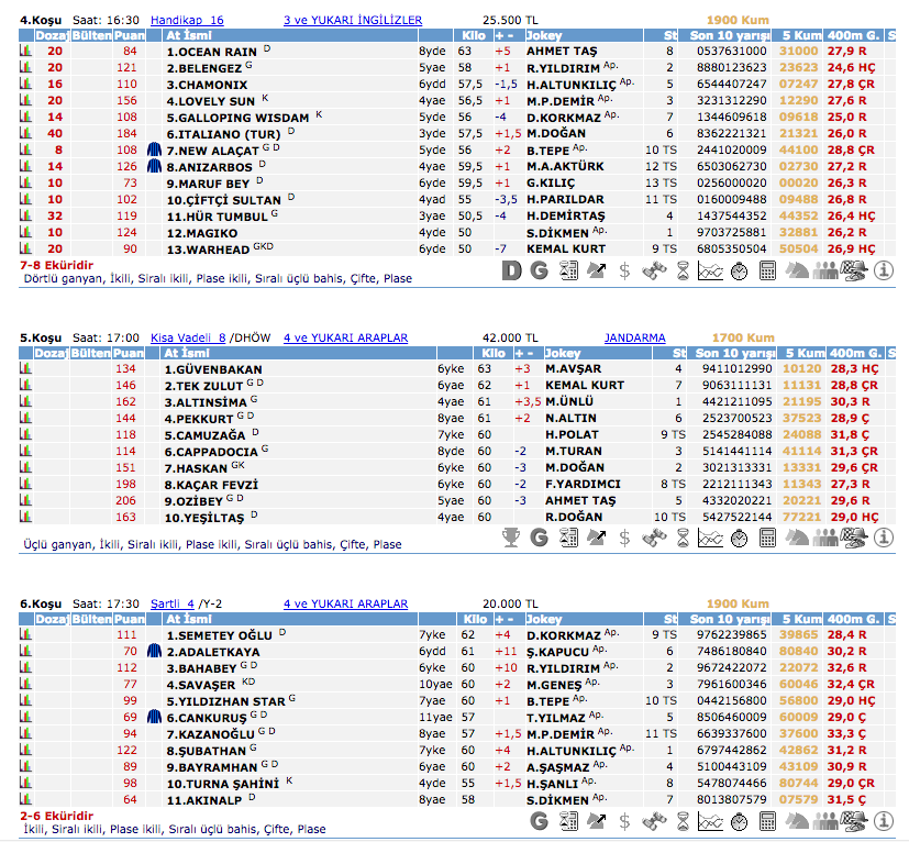 06 Eylül 2016 Salı Diyarbakır at yarışı bülteni ve tahminleri