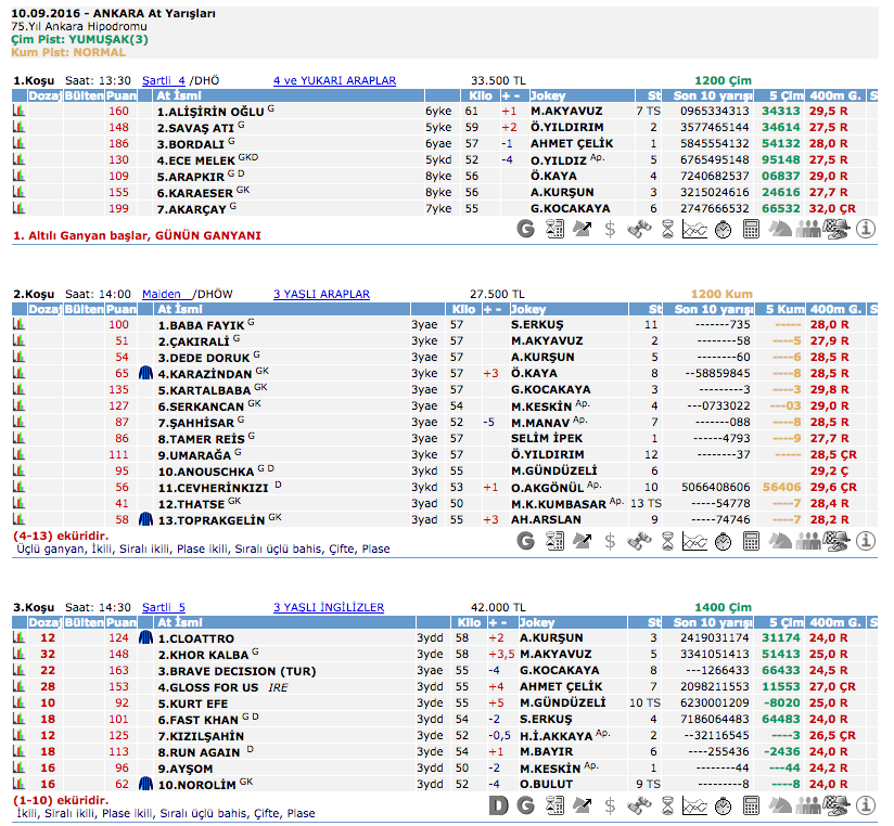10 Eylül 2016 Cumartesi Ankara at yarışı bülteni ve tahminleri