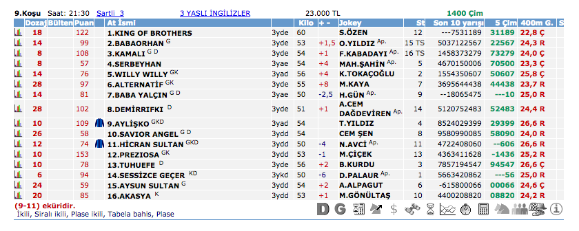 11 Eylül 2016 Pazar İzmir at yarışı bülteni ve tahminleri