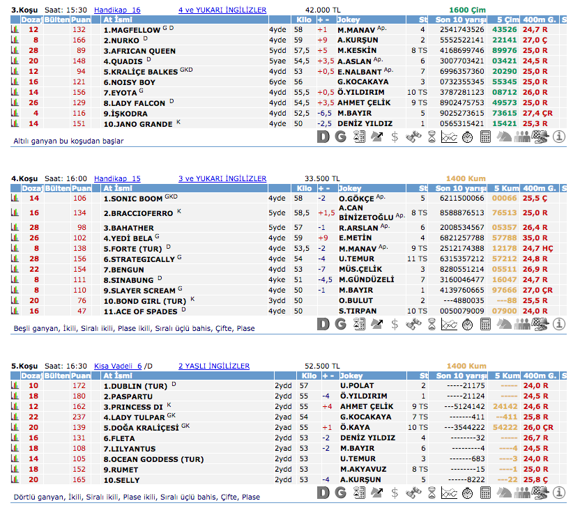 17 Eylül 2016 Cumartesi Ankara at yarışı bülteni ve tahminleri