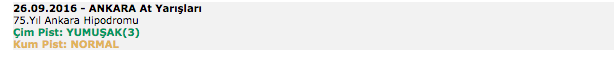 26 Eylül 2016 Pazartesi Ankara at yarışı bülteni ve tahminleri