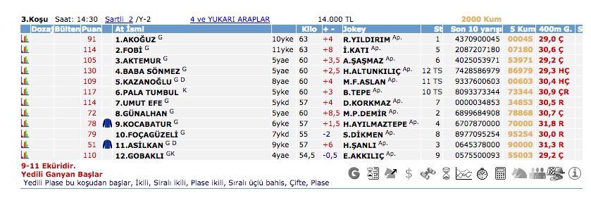 4 Ekim 2016 Salı Diyarbakır at yarışı bülteni ve tahminleri