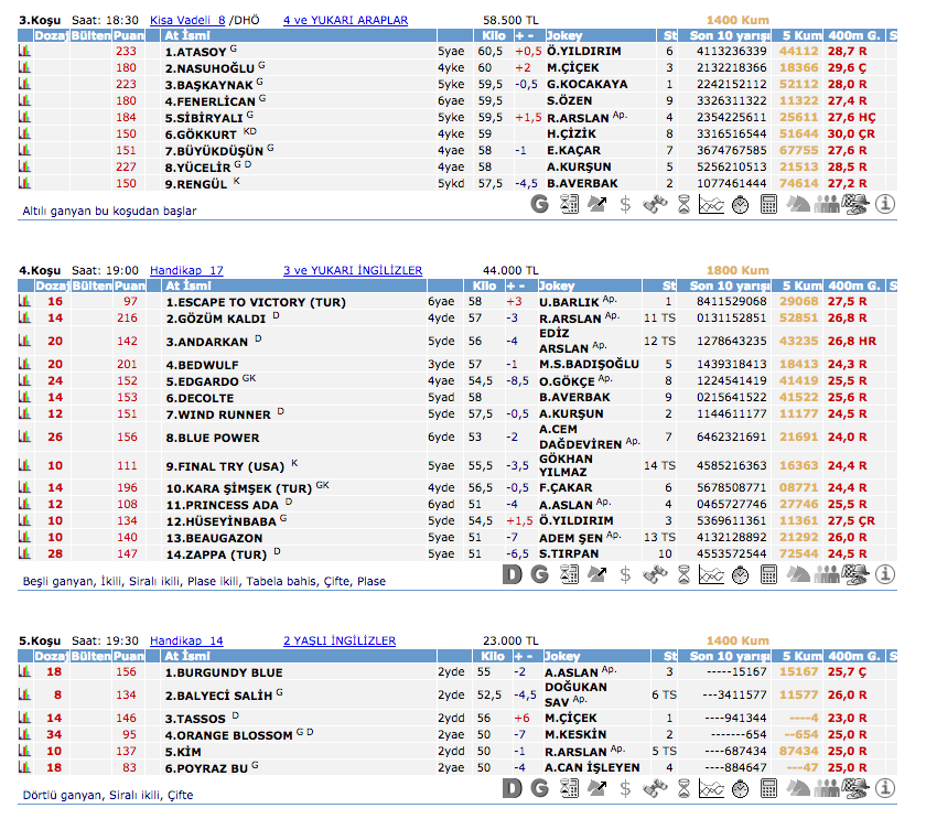 4 Ekim 2016 Salı Kocaeli at yarışı bülteni ve tahminleri