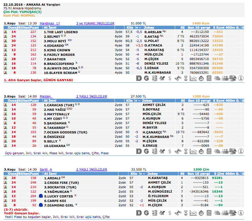 22 Ekim 2016 Cumartesi Ankara at yarışı bülteni ve tahminleri