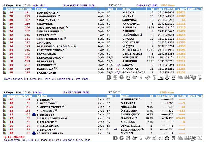 22 Ekim 2016 Cumartesi Ankara at yarışı bülteni ve tahminleri