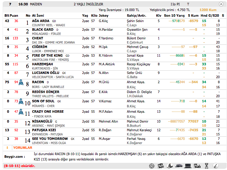 Diyarbakır TJK at yarışı 2 Kasım 2016 altılı ganyan bülteni