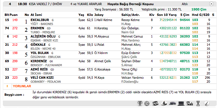 04 Kasım 2016 Cuma İstanbul at yarışı bülteni ve tahminleri