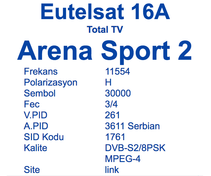 arena sport 2 uydu frekansı