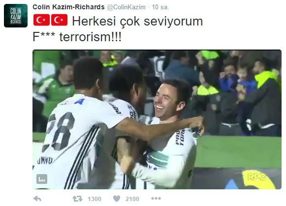 Colin Kazım'dan gol sonrası teröre tepki