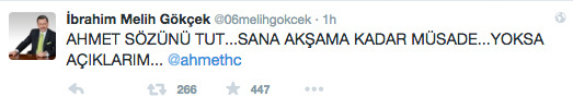 Ankara Büyükşehir Belediye Başkanı Melih Gökçek'ten Ahmet Hakan tweetleri