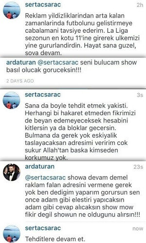 Arda Turan takipçisini tehdit etti