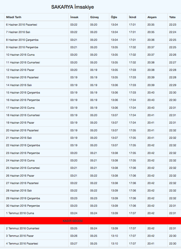 sakarya iftar vakti sahur saatleri imsakiye 2016 internet haber