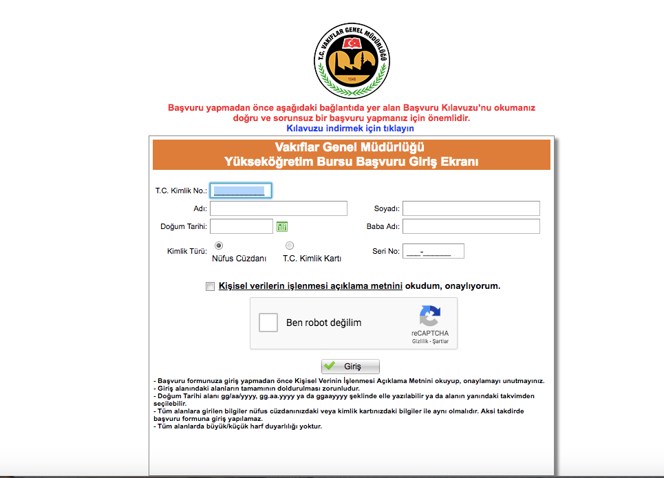 Vgb Burs Basvurusu Yapma Online Basvuru Sayfasi 2018 Internet Haber