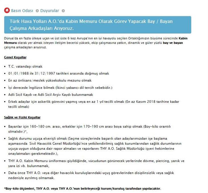 2018 Turk Hava Yollari Thy Host Ve Hostes Kabin Memur Alimi Basvuru Sartlari Ekonomi Haberleri