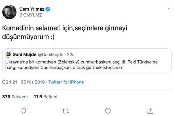 Cem Yılmaz Cumhurbaşkanı adayı mı olacak olay seçim açıklaması - Sayfa 3
