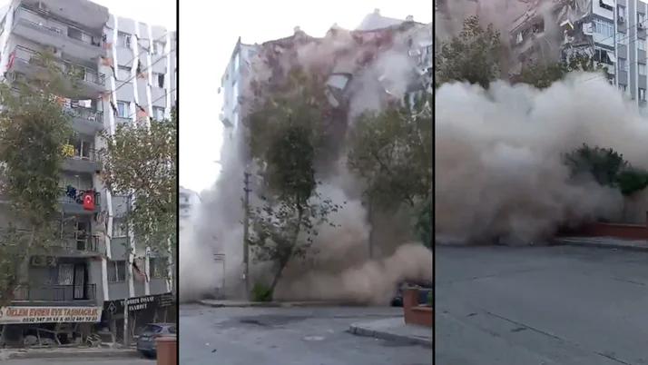 İzmir'de deprem sonrası 8 katlı bina çöktü! İşte o anlar