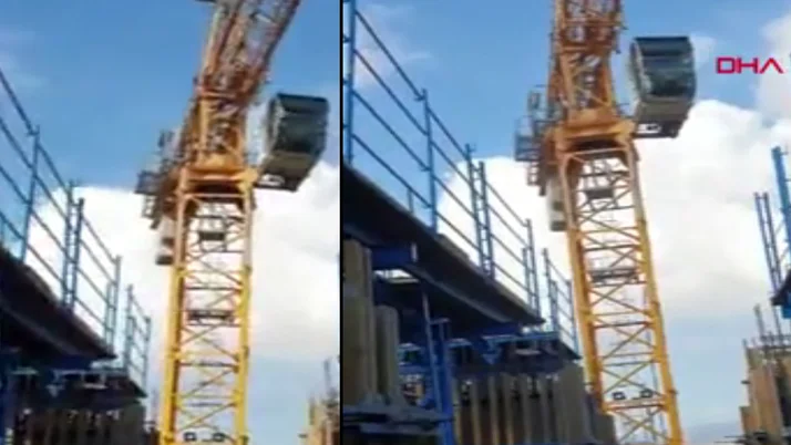 İzmir'de depremin yeni görüntüsü çıktı! Dev vinç beşik gibi sallandı