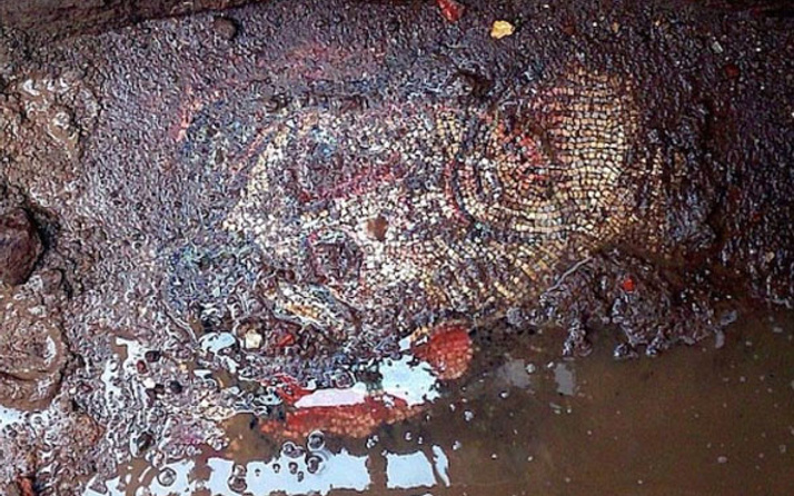 İznik'te bir antik mozaik, çöp konteynerinin altında kaldı
