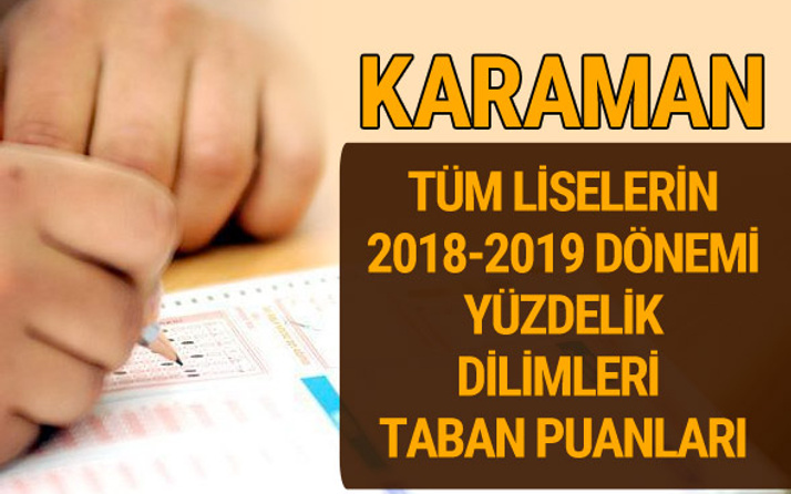 Karaman Lise taban puanları 2018 -2019 nitelikli okullar LGS yüzdelik dilimleri