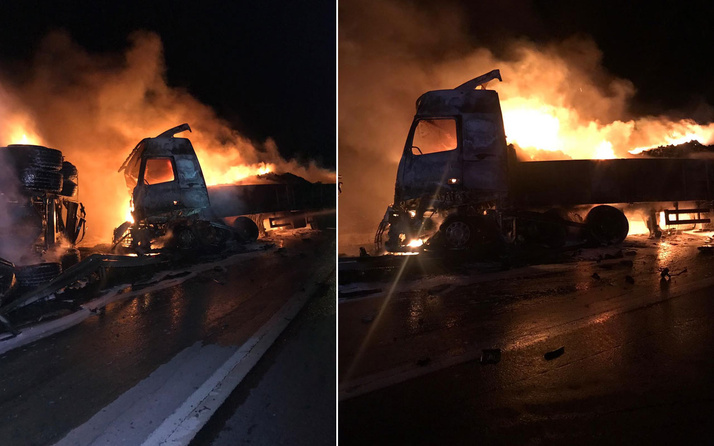 Mersin'de korkunç kaza! Araçlar alev alev yandı, iki kişi yaralı
