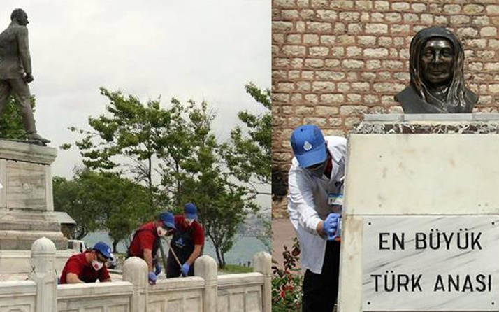 İBB'den 19 Mayıs öncesi Sarayburnu'ndaki Atatürk heykelinde temizlik ve bakım