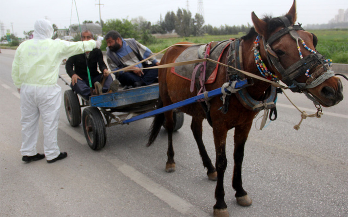 Adana'da koronavirüs uygulamasında at arabası sürprizi
