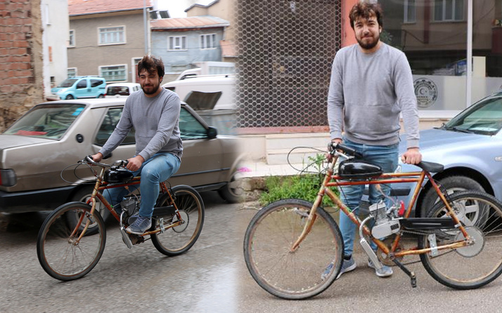 Afyonkarahisar'da bisikletini motosiklete dönüştürdü