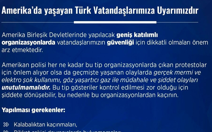 Emniyet Genel Müdürlüğünden ABD’de yaşayan Türk vatandaşlarına uyarı