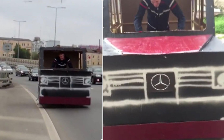Rusya'da olay olan adam hayalindeki cipi kartonla yaptı üstüne bir de trafiğe çıktı