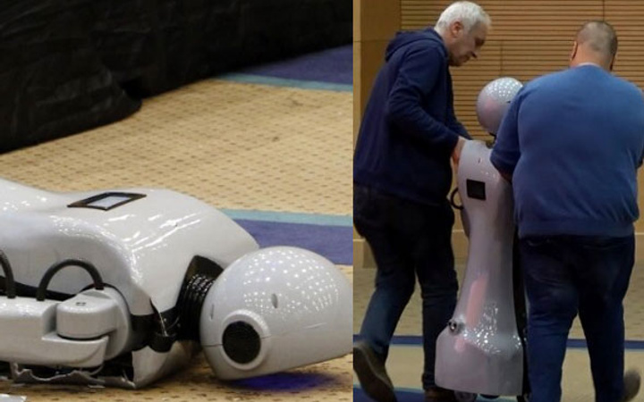 Kendisini müziğin ritmine kaptıran Konyalı robot sahneden düştü