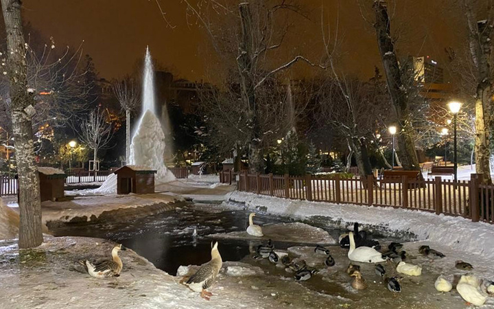 Ankara dondu kaldı! Kuğulu Park'ın fıskiyelerinden 4 metrelik buzullar oluştu