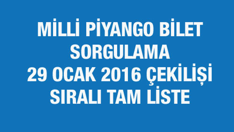 Milli Piyango çekiliş sonuçları bilet sorgulama 29 Ocak 2016