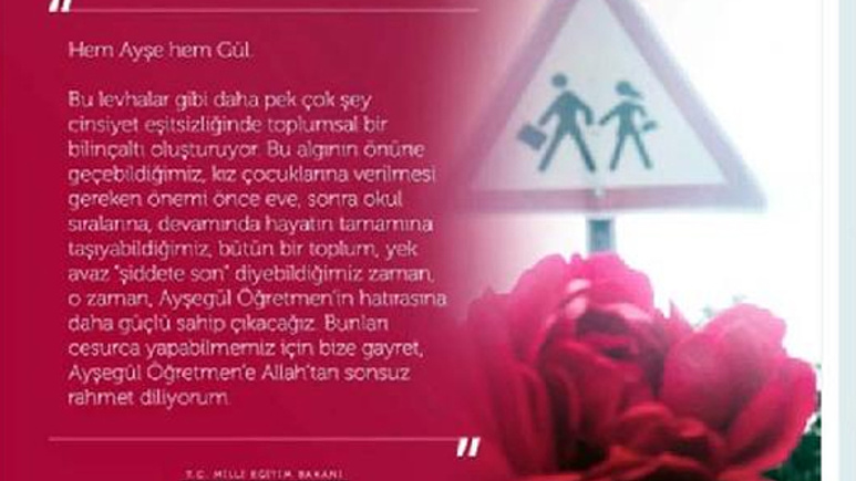 Bakan'dan öldürülen Ayşegül öğretmen için paylaşım