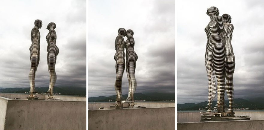 Ali ve Nino'un aşkı hareketli heykel oldu