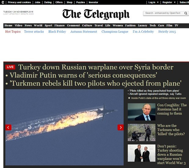Düşürülen Rus savaş uçağı dış basında