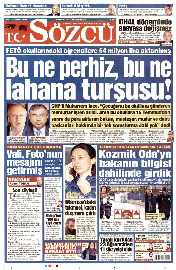 Gazete manşetleri Sözcü - Hürriyet - Cumhuriyet ne yazdı?