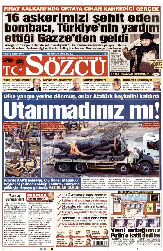 Gazete manşetleri Hürriyet - Sözcü - Cumhuriyet ne yazdı?