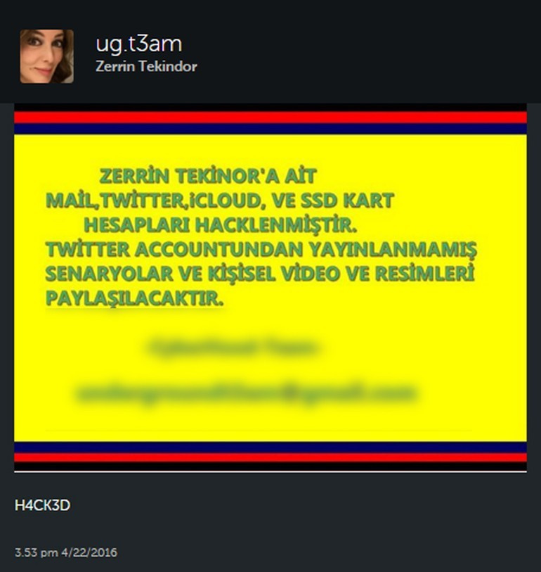 Oyuncu Zerrin Tekindor'a hacker şoku!