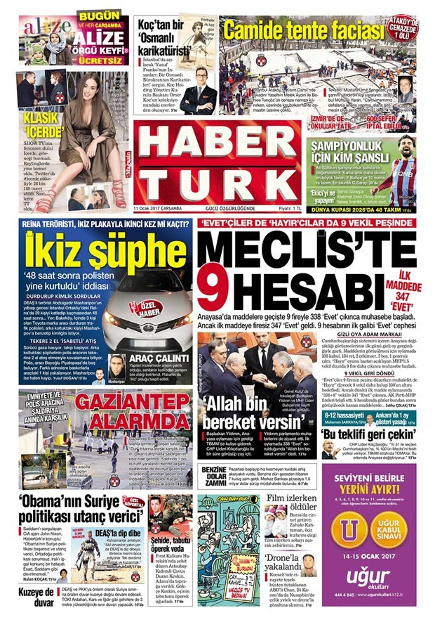 Gazete manşetleri 11 Ocak 2017 Sözcü - Cumhuriyet - Hürriyet ne yazdı?