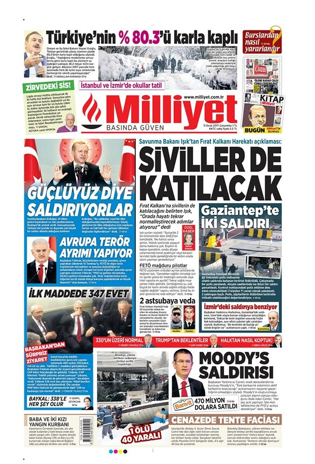 Gazete manşetleri 11 Ocak 2017 Sözcü - Cumhuriyet - Hürriyet ne yazdı?