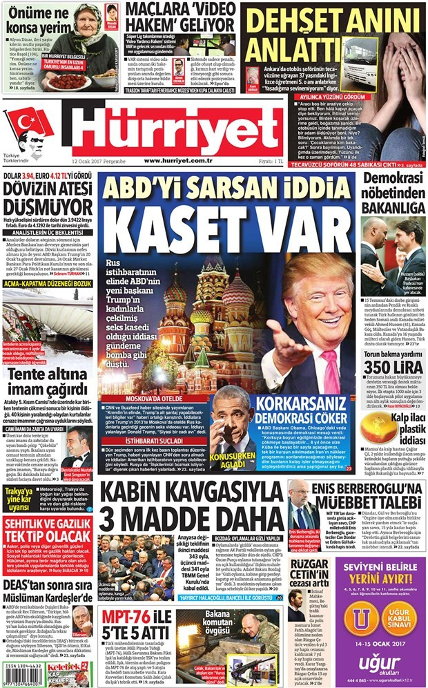 Gazete manşetleri 12 Ocak 2017 Hürriyet - Sözcü - Habertürk ne yazdı?