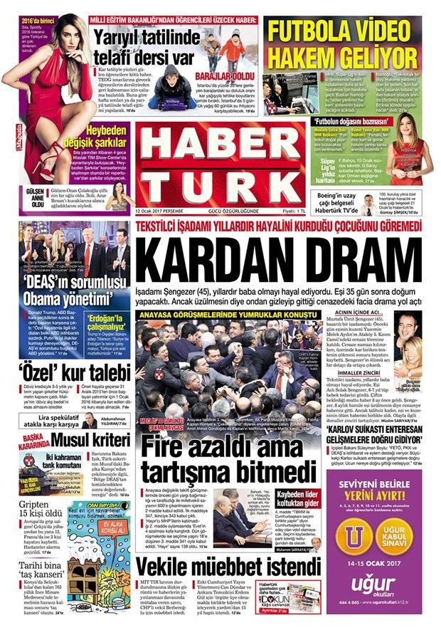 Gazete manşetleri 12 Ocak 2017 Hürriyet - Sözcü - Habertürk ne yazdı?