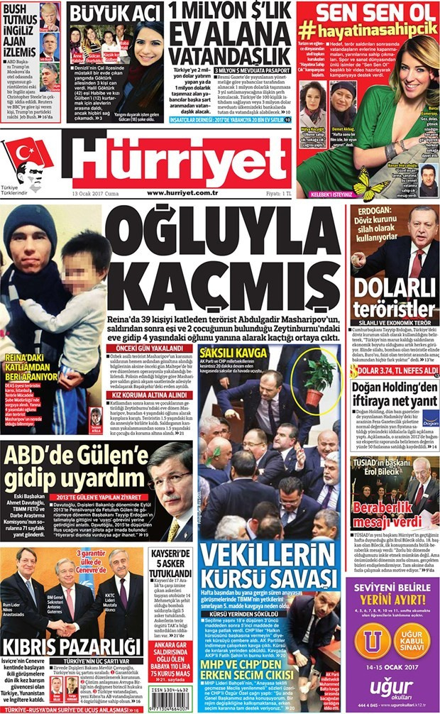 Gazete manşetleri 13 Ocak 2017 Hürriyet - Sözcü - Cumhuriyet ne yazdı?