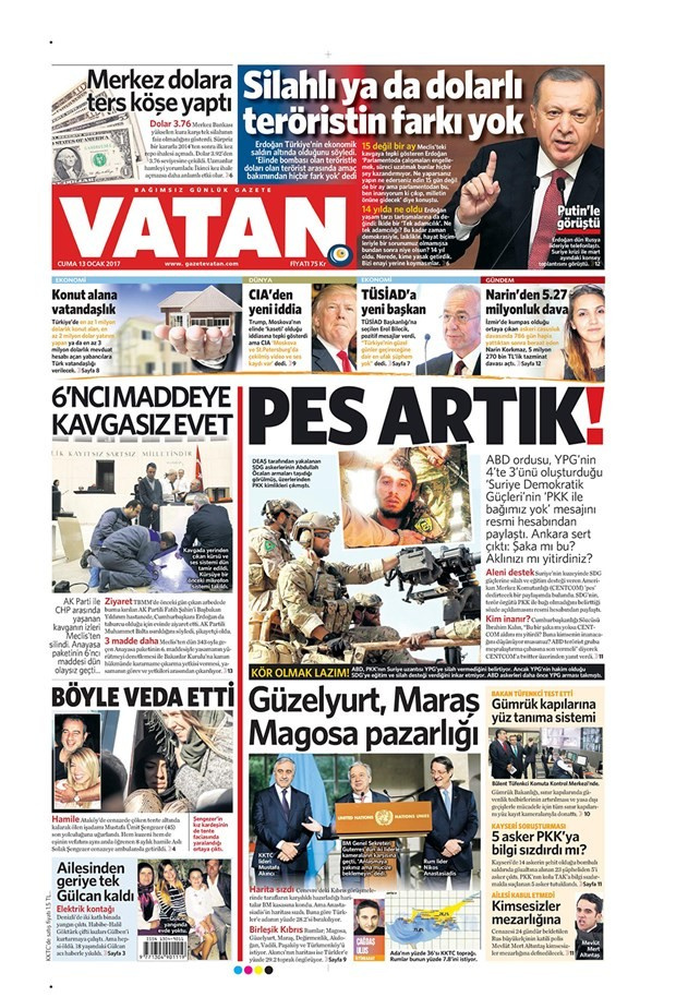 Gazete manşetleri 13 Ocak 2017 Hürriyet - Sözcü - Cumhuriyet ne yazdı?