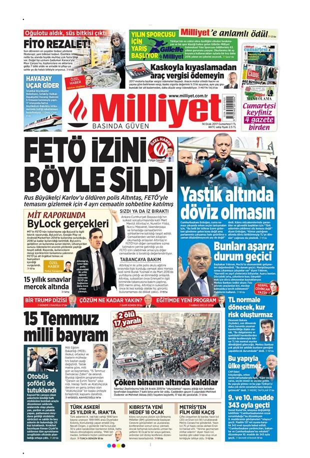 Gazete manşetleri 14 Ocak 2017 Hürriyet - Sözcü - Cumhuriyet ne yazdı?