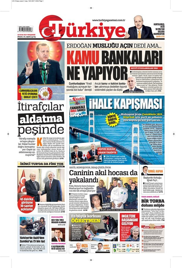 Gazete manşetleri 19 Ocak 2017 Sözcü - Hürriyet - Cumhuriyet ne yazdı?