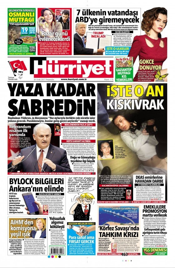 Gazete manşetleri 26 Ocak 2017 Sözcü - Hürriyet - Habertürk 