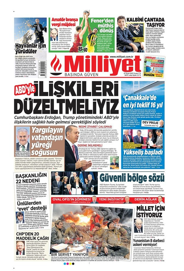 Gazete manşetleri Sözcü - Hürriyet - Yeni Şafak 27 Ocak 2017